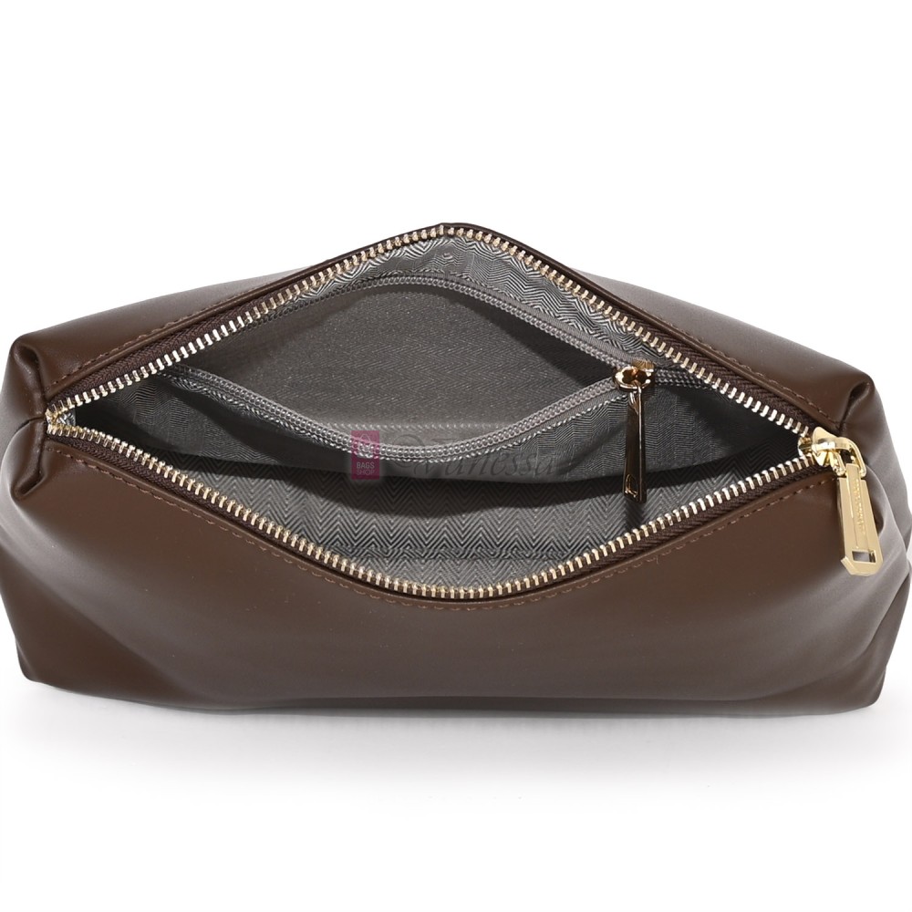 Двулицева дамска чанта от висококачествена еко кожа в тъмнокафяв цвят Код: 6065 Двулицева дамска чанта от висококачествена еко кожа в тъмнокафяв цвят Код: 6065