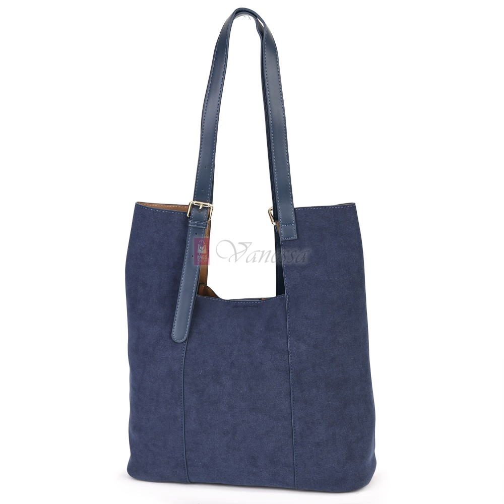 Двулицева дамска чанта от висококачествена еко кожа в тъмносин цвят Код: 6065 Двулицева дамска чанта от висококачествена еко кожа в тъмносин цвят Код: 6065