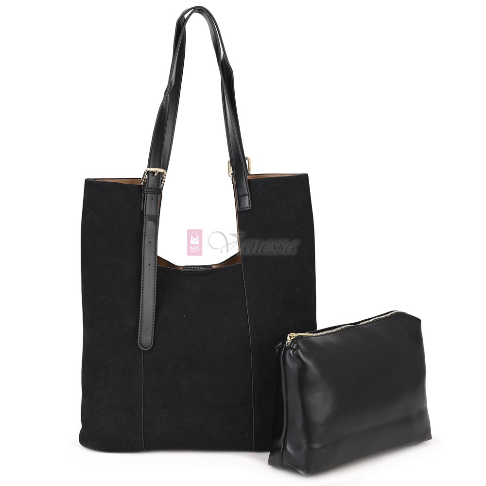 Двулицева дамска чанта от висококачествена еко кожа в черен цвят Код: 6065 Двулицева дамска чанта от висококачествена еко кожа в черен цвят Код: 6065