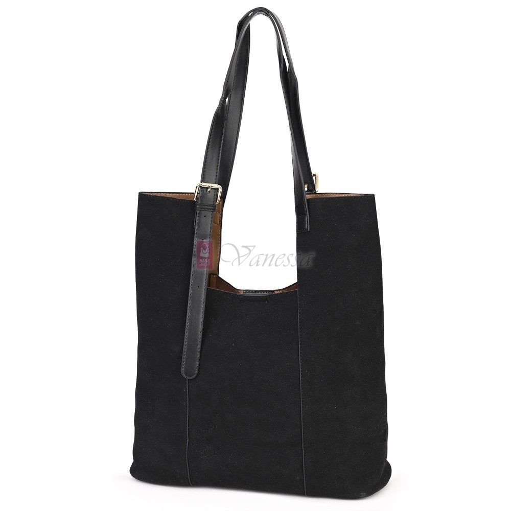 Двулицева дамска чанта от висококачествена еко кожа в черен цвят Код: 6065 Двулицева дамска чанта от висококачествена еко кожа в черен цвят Код: 6065