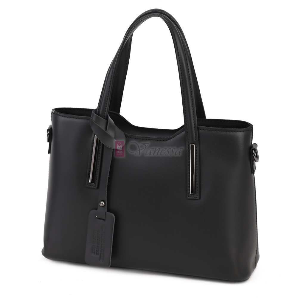 Елегантна дамска чанта, от естествена кожа, в черен цвят. Код: EK60