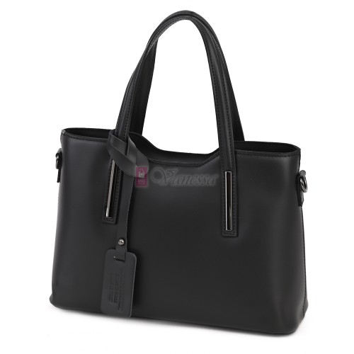 Елегантна дамска чанта, от естествена кожа, в черен цвят. Код: EK60