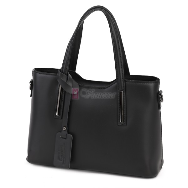 Елегантна дамска чанта, от естествена кожа, в черен цвят. Код: EK60