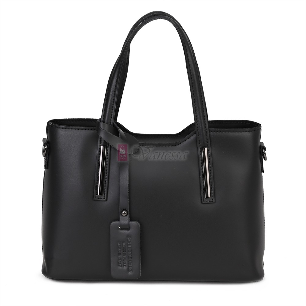 Елегантна дамска чанта, от естествена кожа, в черен цвят. Код: EK60