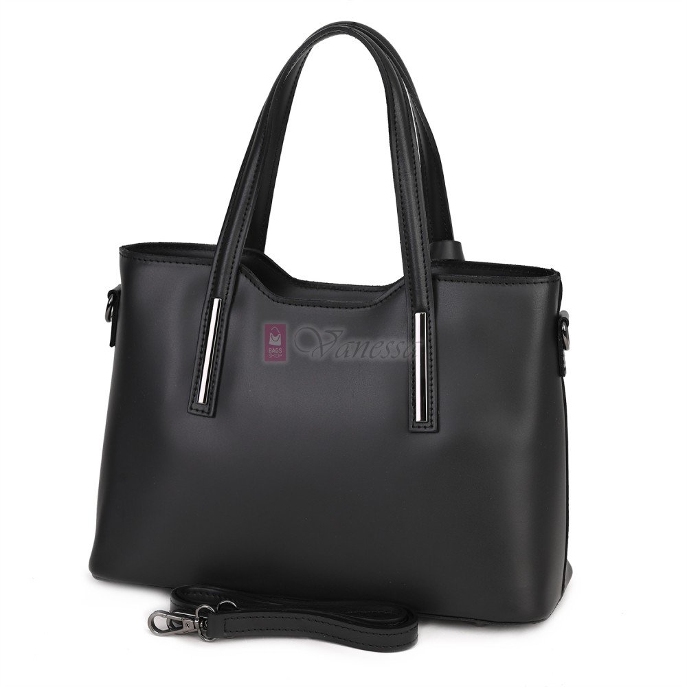 Елегантна дамска чанта, от естествена кожа, в черен цвят. Код: EK60