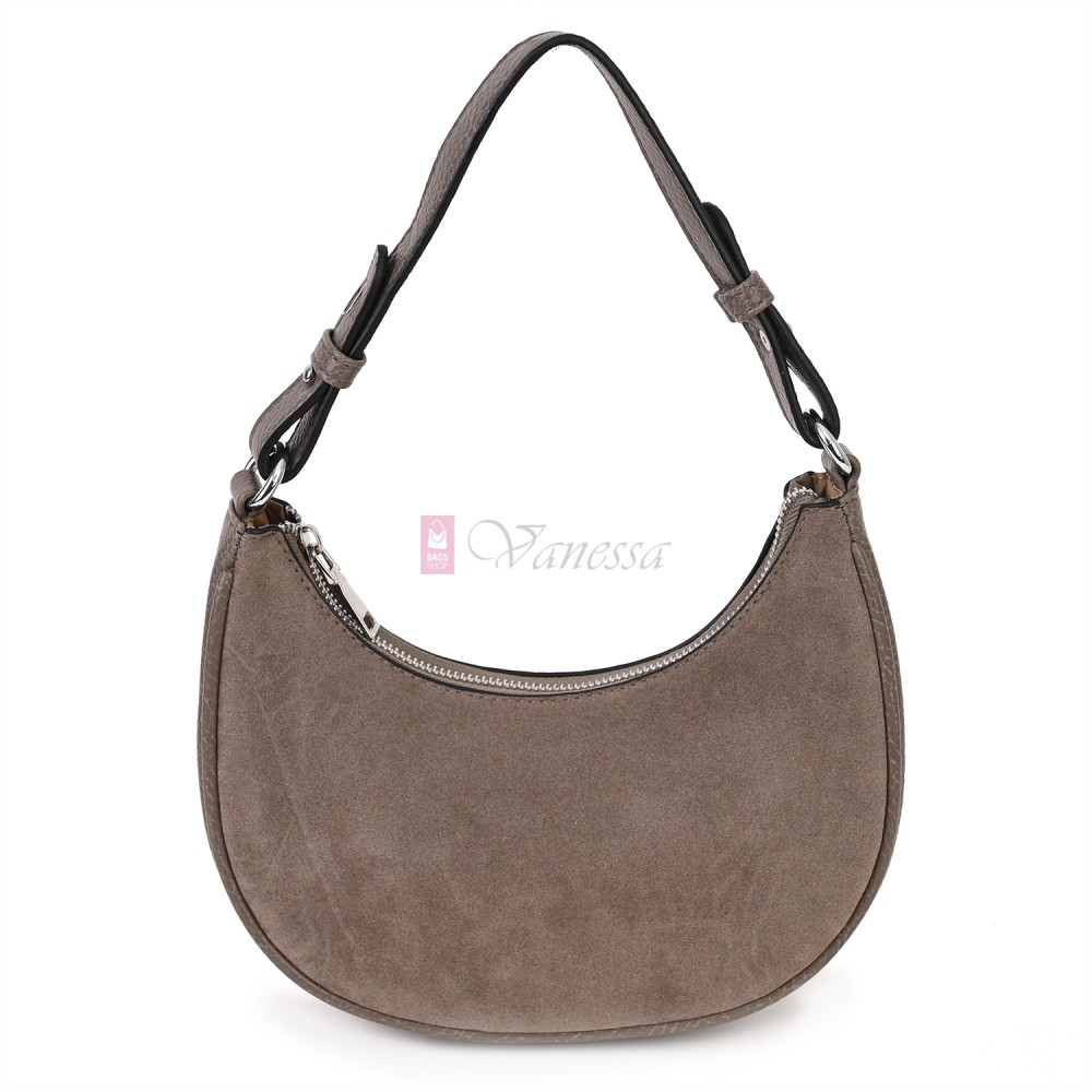 Малка дамска чанта от еко кожа и велур, в бежов цвят. Код: 61095-12