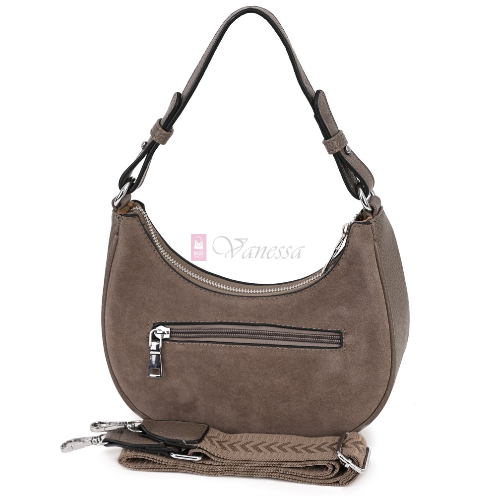 Малка дамска чанта от еко кожа и велур, в бежов цвят. Код: 61095-12