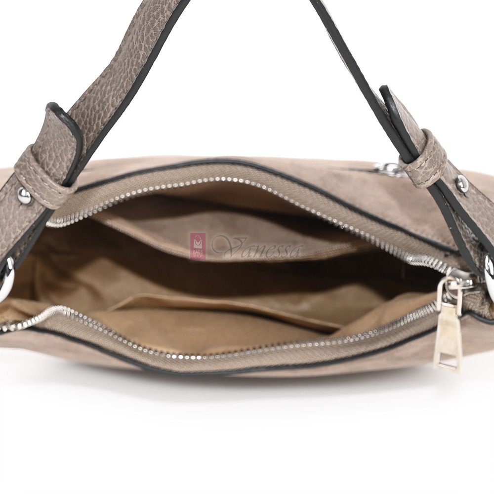 Малка дамска чанта от еко кожа и велур, в бежов цвят. Код: 61095-12