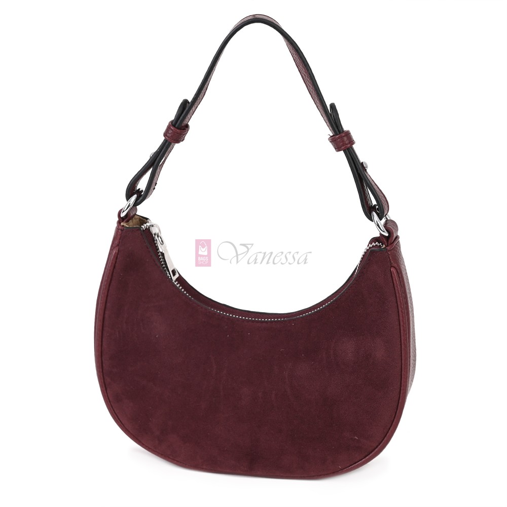 Малка дамска чанта от еко кожа и велур, в цвят бордо. Код: 61095-12