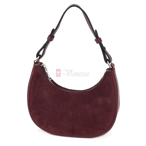 Малка дамска чанта от еко кожа и велур, в цвят бордо. Код: 61095-12