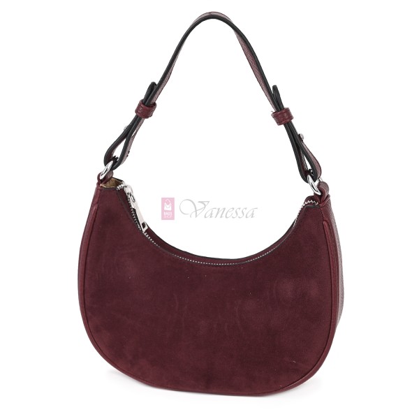 Малка дамска чанта от еко кожа и велур, в цвят бордо. Код: 61095-12