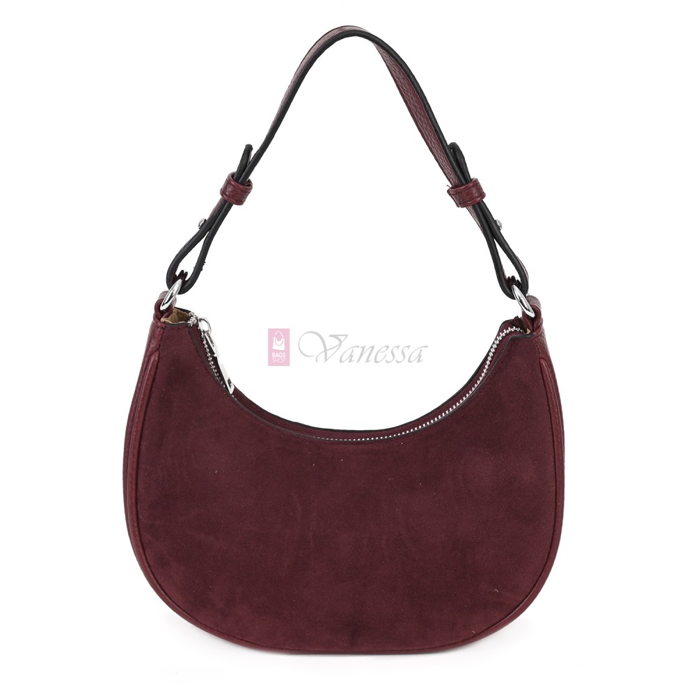 Малка дамска чанта от еко кожа и велур, в цвят бордо. Код: 61095-12