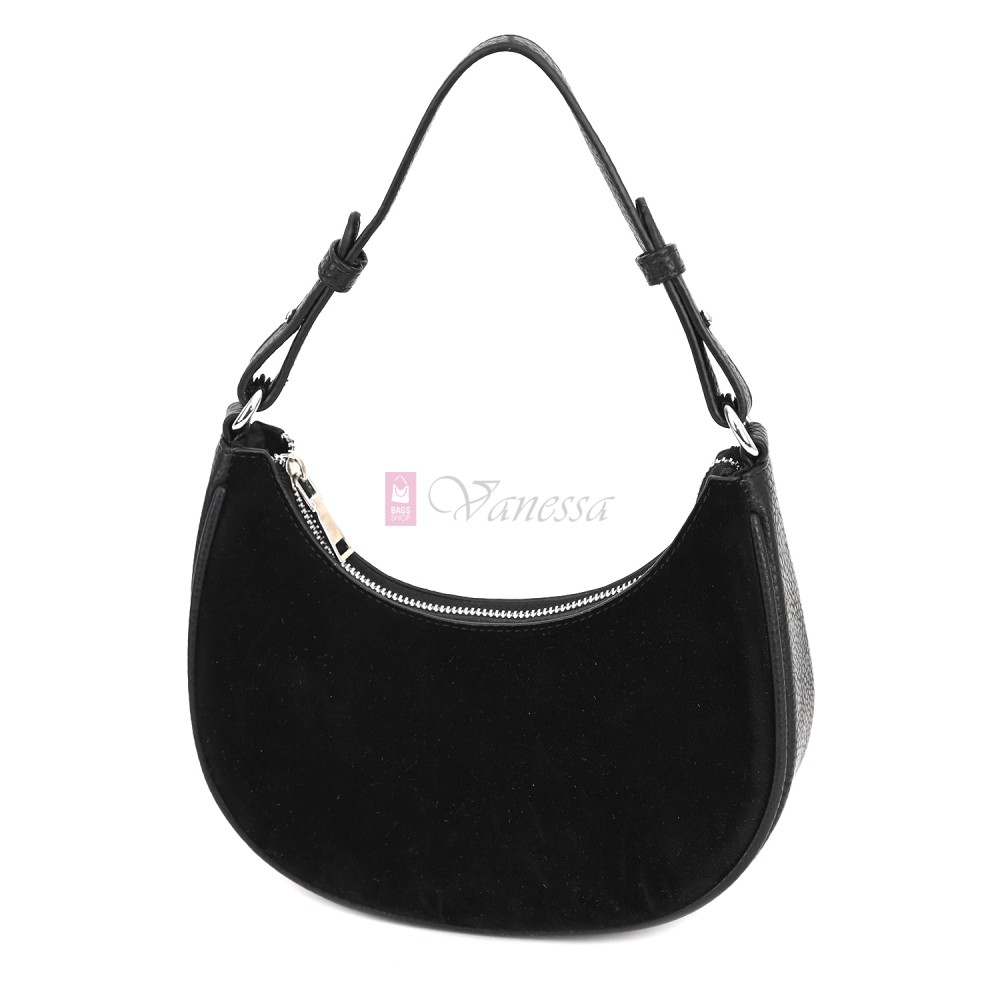 Малка дамска чанта от еко кожа и велур, в черен цвят. Код: 61095-12