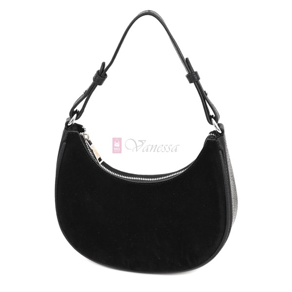 Малка дамска чанта от еко кожа и велур, в черен цвят. Код: 61095-12