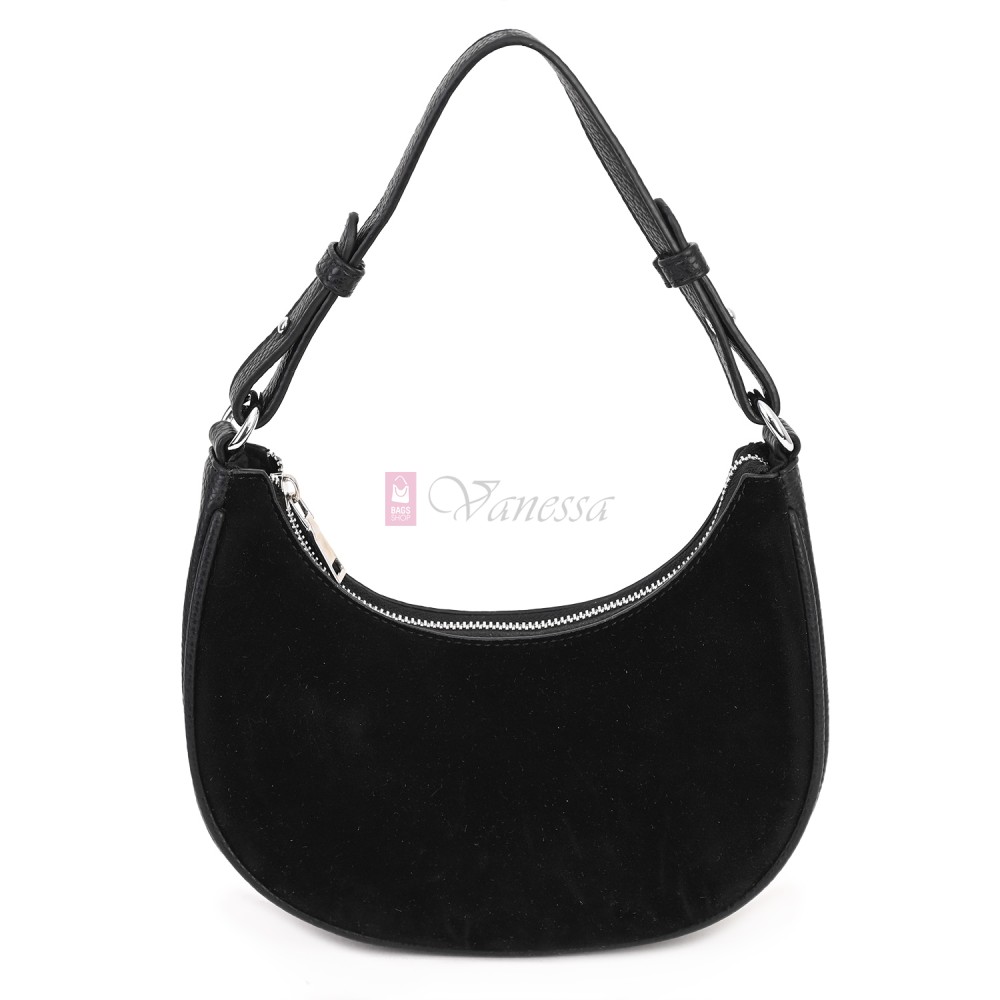 Малка дамска чанта от еко кожа и велур, в черен цвят. Код: 61095-12