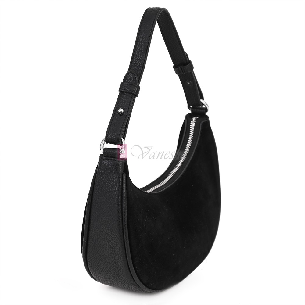 Малка дамска чанта от еко кожа и велур, в черен цвят. Код: 61095-12