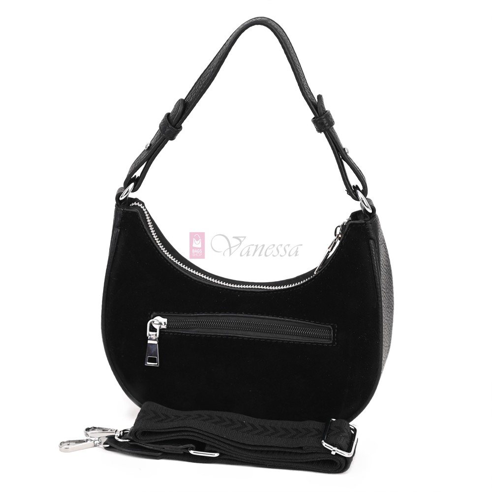 Малка дамска чанта от еко кожа и велур, в черен цвят. Код: 61095-12