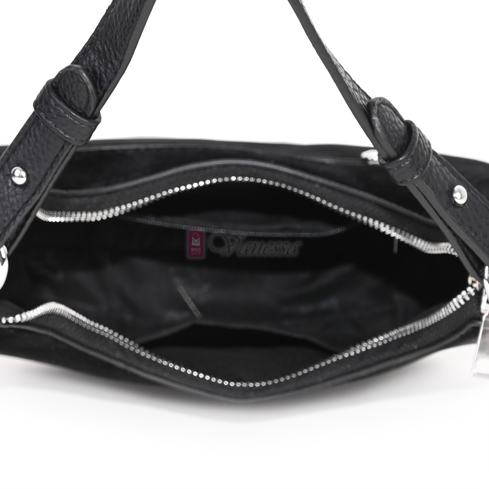 Малка дамска чанта от еко кожа и велур, в черен цвят. Код: 61095-12