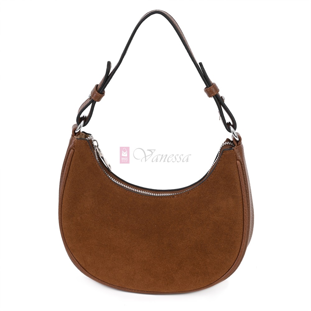 Малка дамска чанта от еко кожа и велур, в кафяв цвят. Код: 61095-12