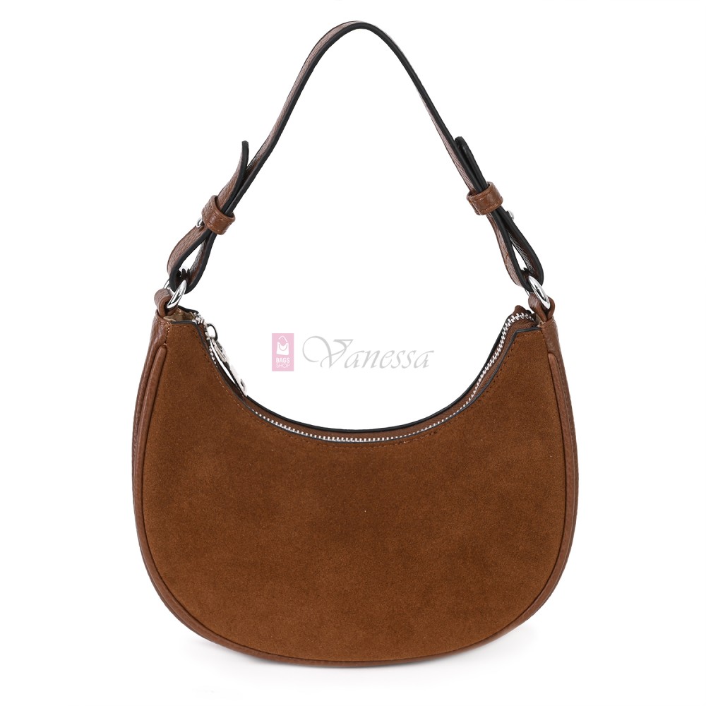 Малка дамска чанта от еко кожа и велур, в кафяв цвят. Код: 61095-12