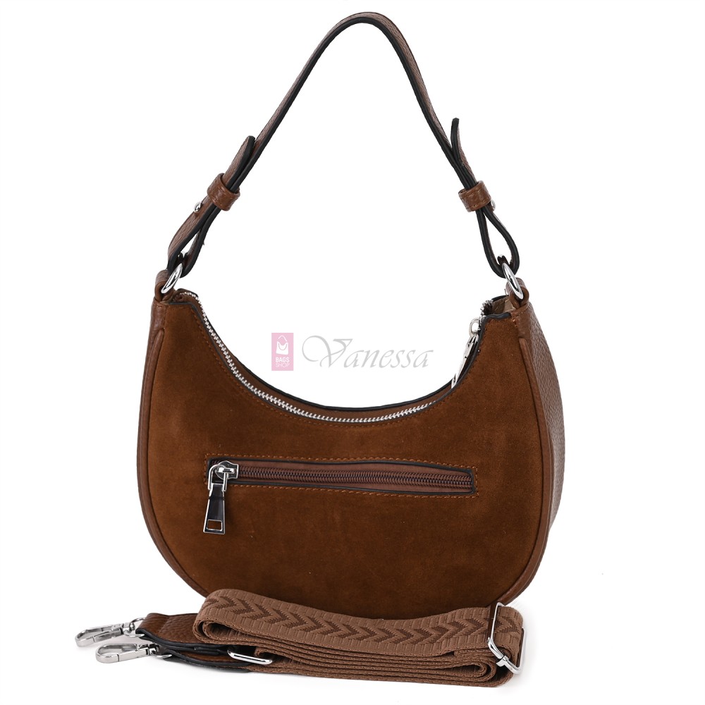 Малка дамска чанта от еко кожа и велур, в кафяв цвят. Код: 61095-12