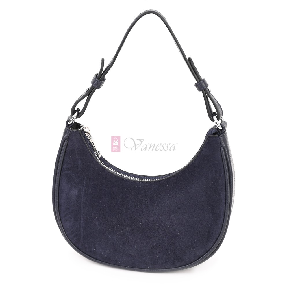 Малка дамска чанта от еко кожа и велур, в тъмносин цвят. Код: 61095-12