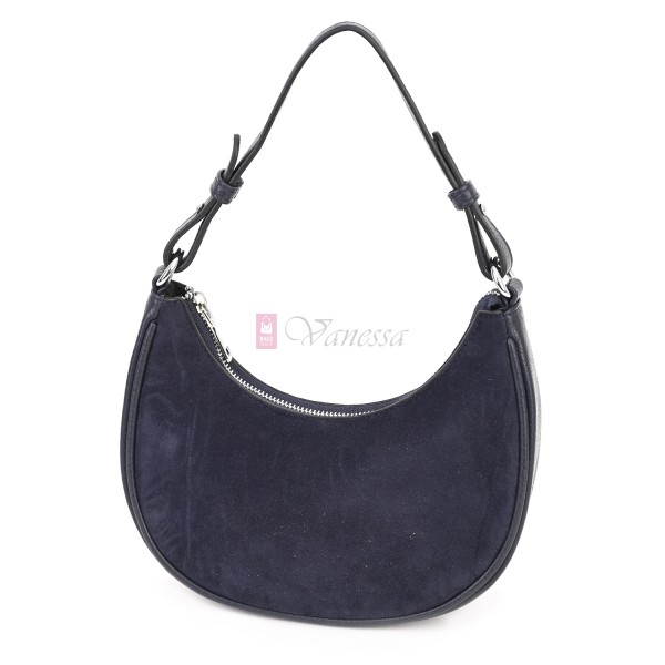 Малка дамска чанта от еко кожа и велур, в тъмносин цвят. Код: 61095-12