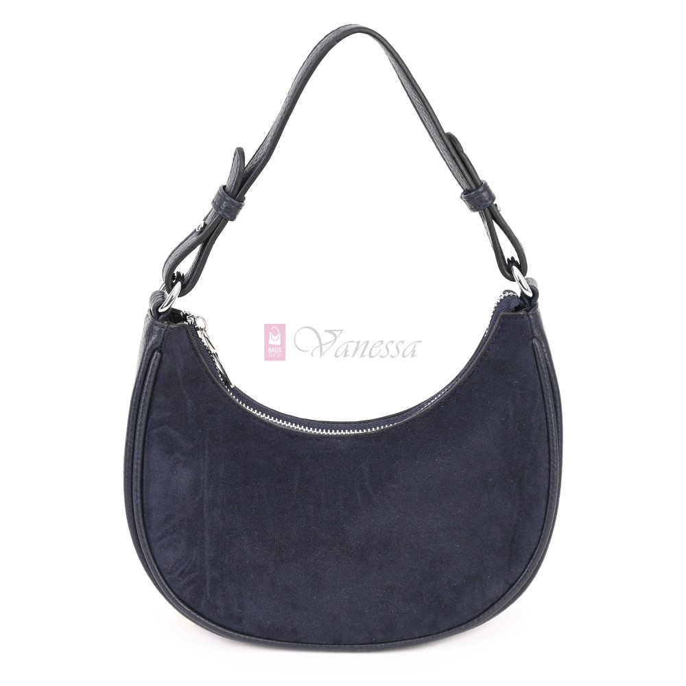 Малка дамска чанта от еко кожа и велур, в тъмносин цвят. Код: 61095-12