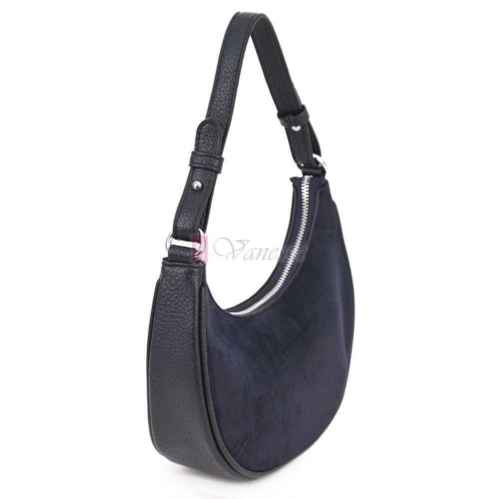 Малка дамска чанта от еко кожа и велур, в тъмносин цвят. Код: 61095-12