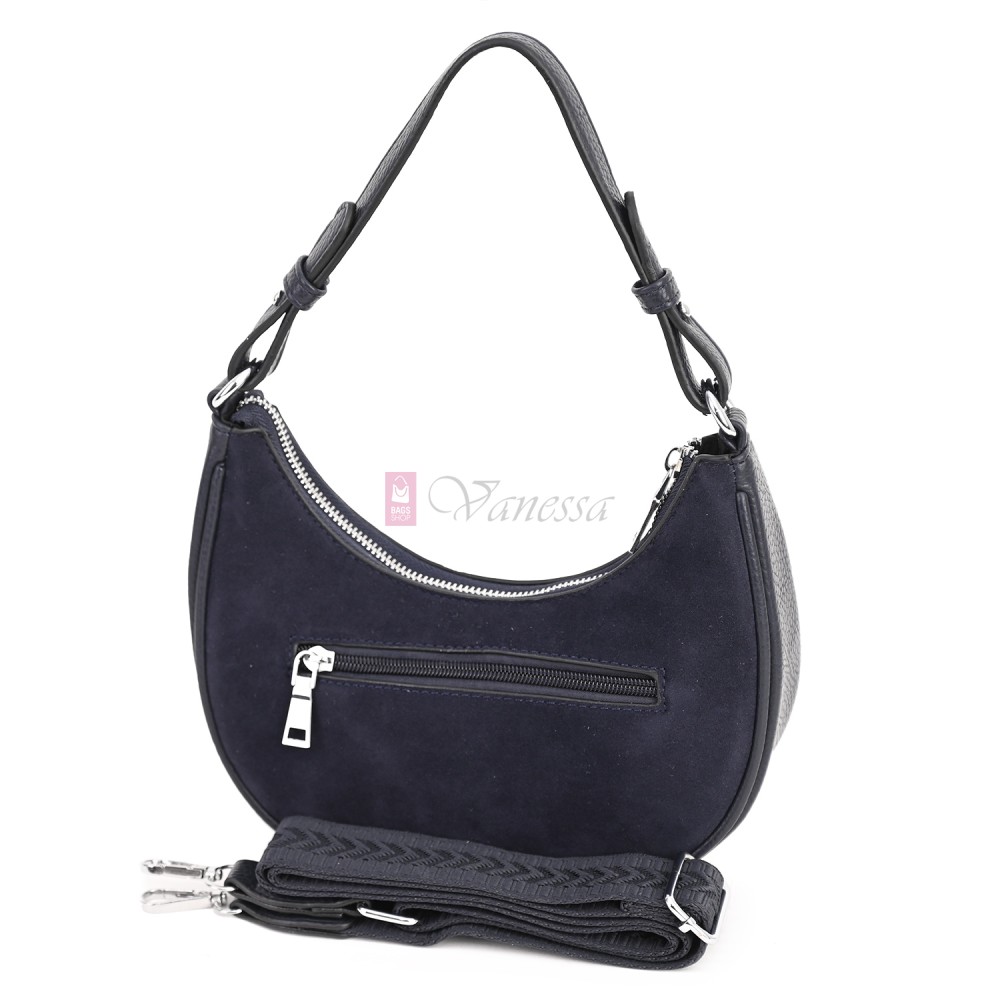 Малка дамска чанта от еко кожа и велур, в тъмносин цвят. Код: 61095-12