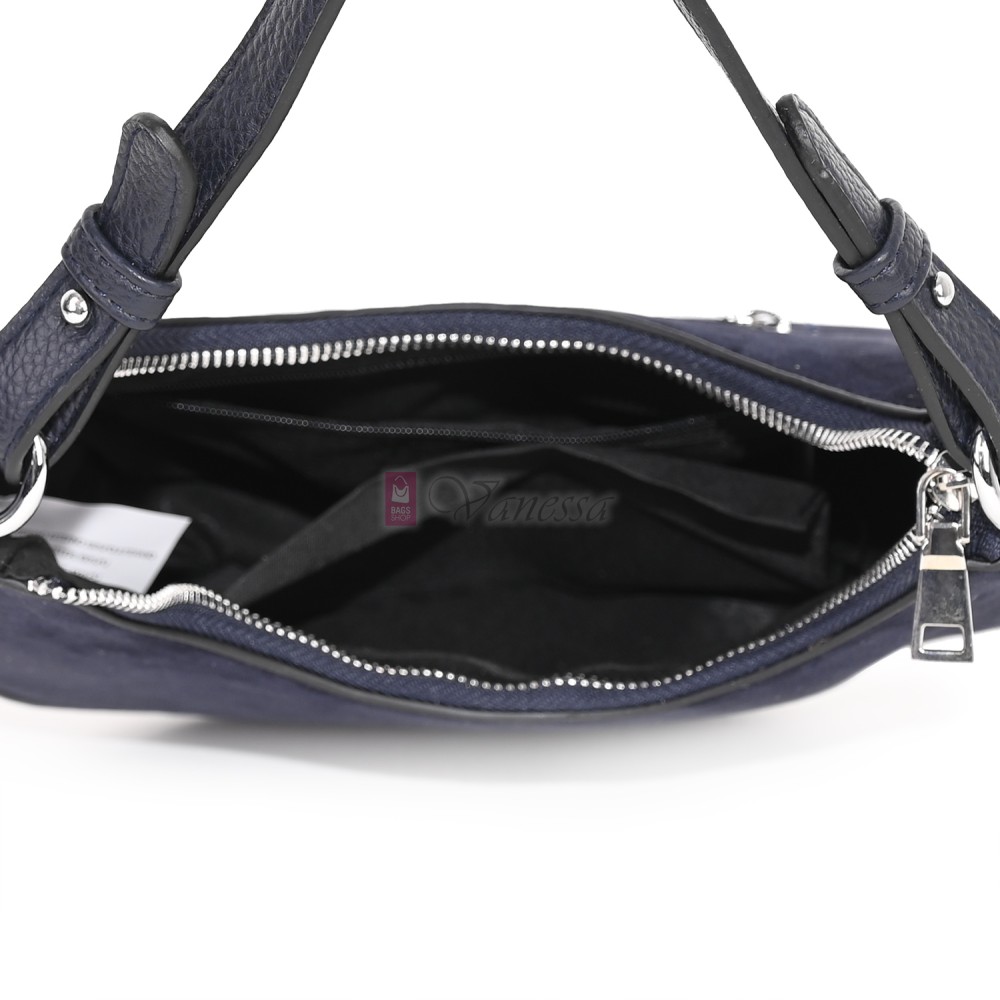 Малка дамска чанта от еко кожа и велур, в тъмносин цвят. Код: 61095-12