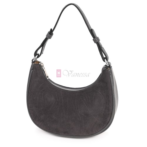 Малка дамска чанта от еко кожа и велур, в сив цвят. Код: 61095-12