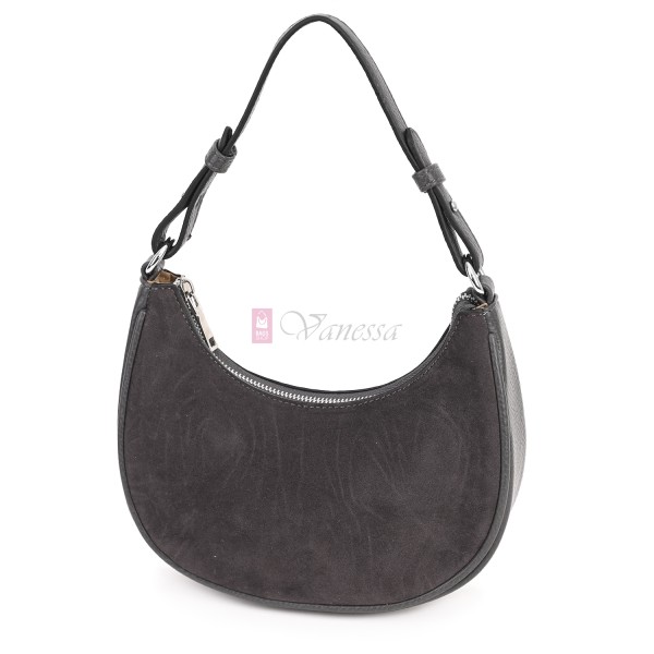 Малка дамска чанта от еко кожа и велур, в сив цвят. Код: 61095-12