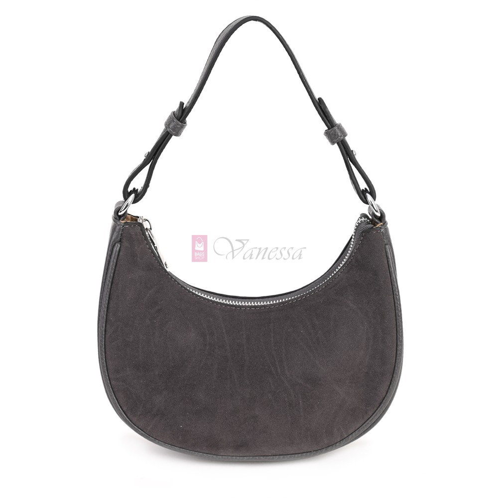 Малка дамска чанта от еко кожа и велур, в сив цвят. Код: 61095-12