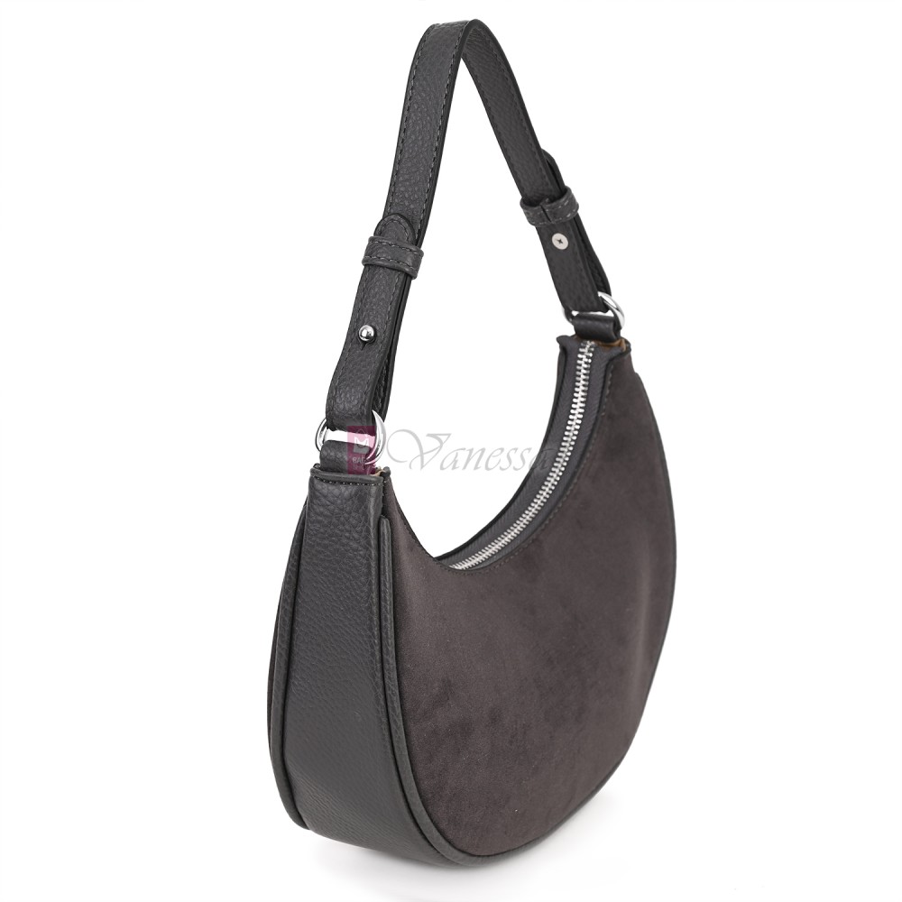 Малка дамска чанта от еко кожа и велур, в сив цвят. Код: 61095-12