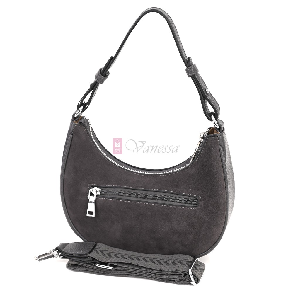 Малка дамска чанта от еко кожа и велур, в сив цвят. Код: 61095-12