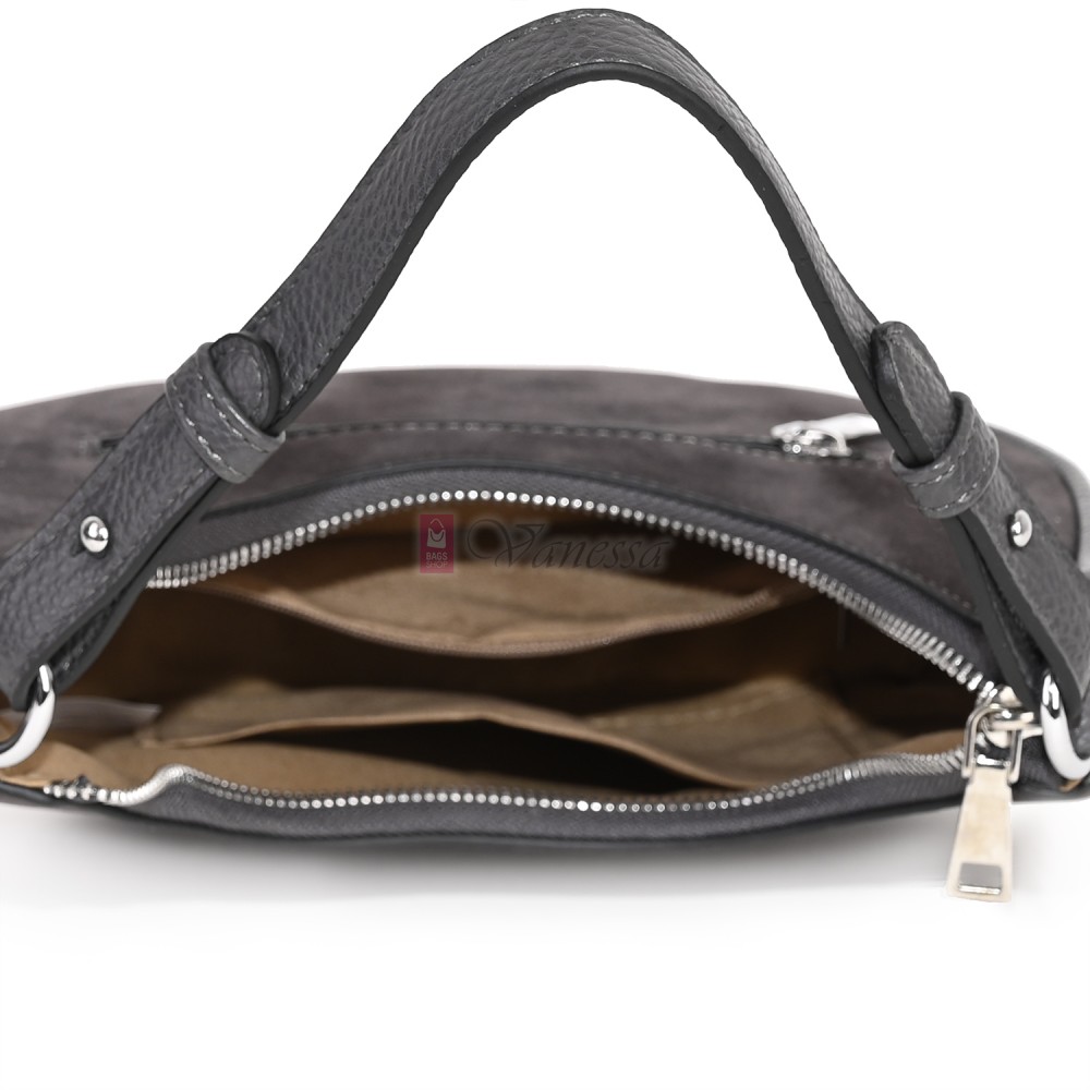 Малка дамска чанта от еко кожа и велур, в сив цвят. Код: 61095-12