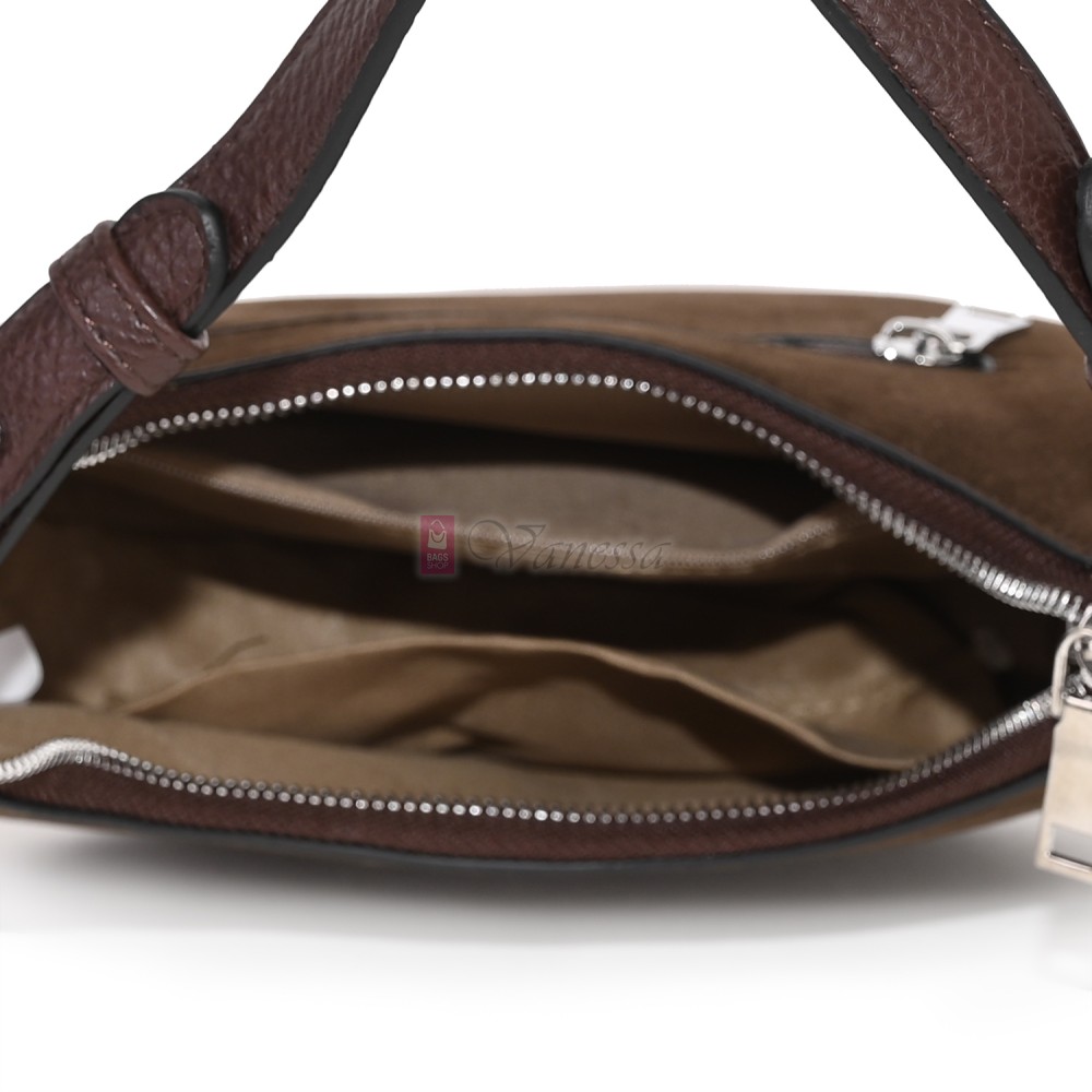 Малка дамска чанта от еко кожа и велур, в тъмнокафяв цвят. Код: 61095-12