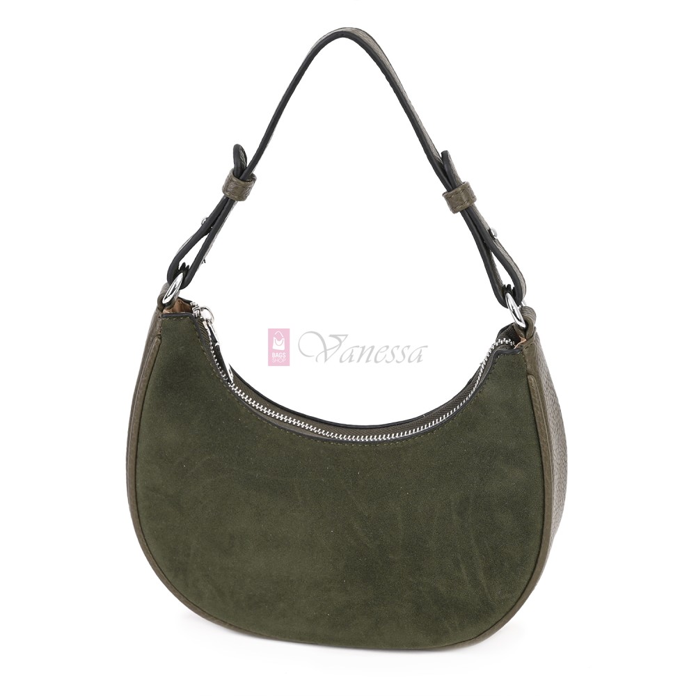 Малка дамска чанта от еко кожа и велур, в зелен цвят. Код: 61095-12