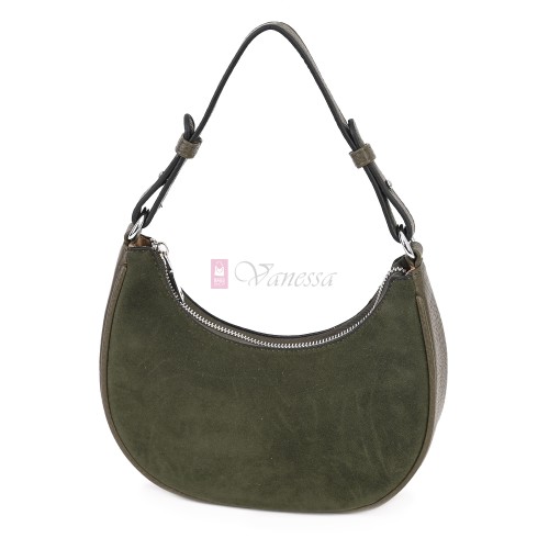 Малка дамска чанта от еко кожа и велур, в зелен цвят. Код: 61095-12