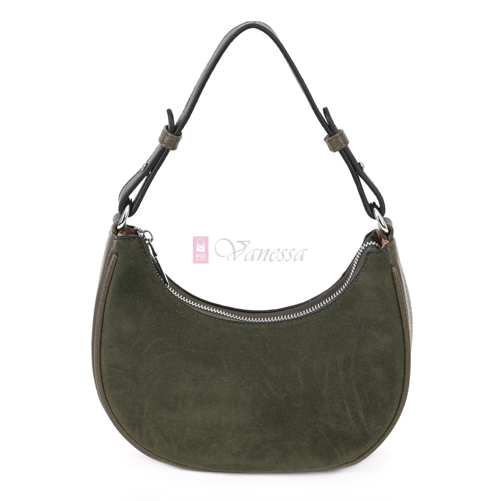 Малка дамска чанта от еко кожа и велур, в зелен цвят. Код: 61095-12