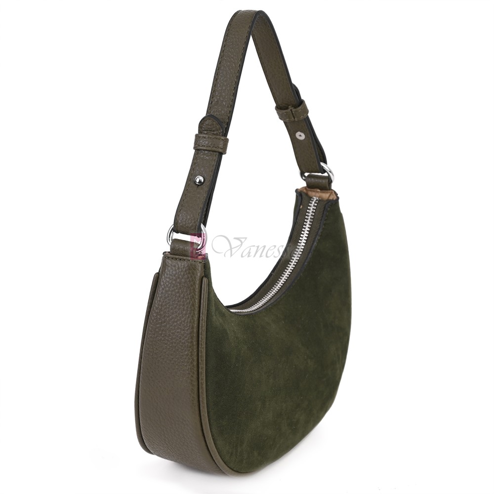 Малка дамска чанта от еко кожа и велур, в зелен цвят. Код: 61095-12