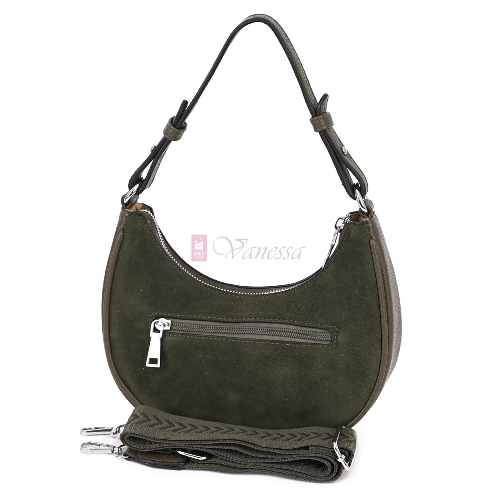 Малка дамска чанта от еко кожа и велур, в зелен цвят. Код: 61095-12