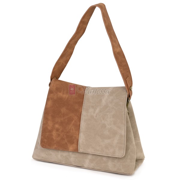  Дамска ежедневна чанта от велур, в бежов/кафяв цвят. Код: 6259-30