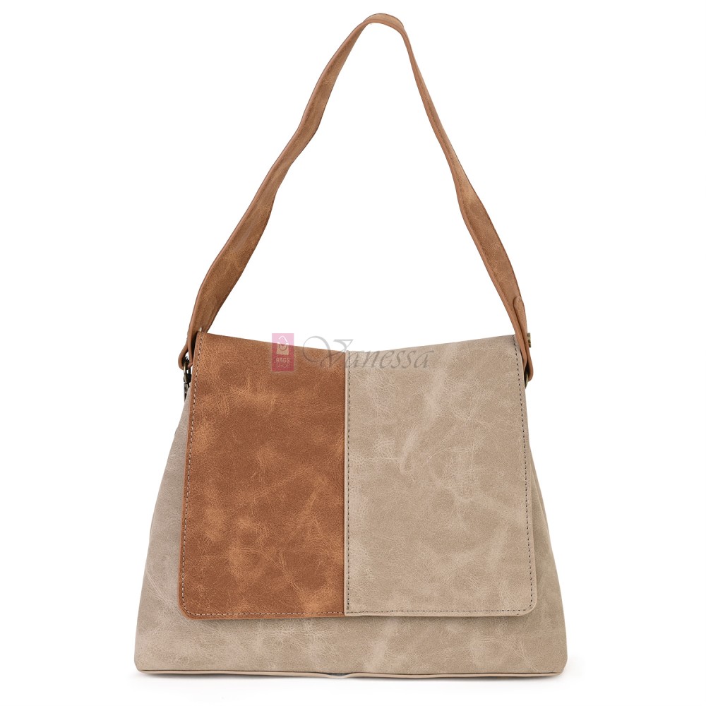  Дамска ежедневна чанта от велур, в бежов/кафяв цвят. Код: 6259-30