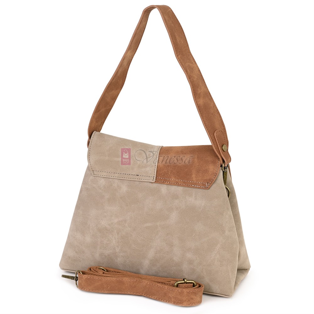  Дамска ежедневна чанта от велур, в бежов/кафяв цвят. Код: 6259-30