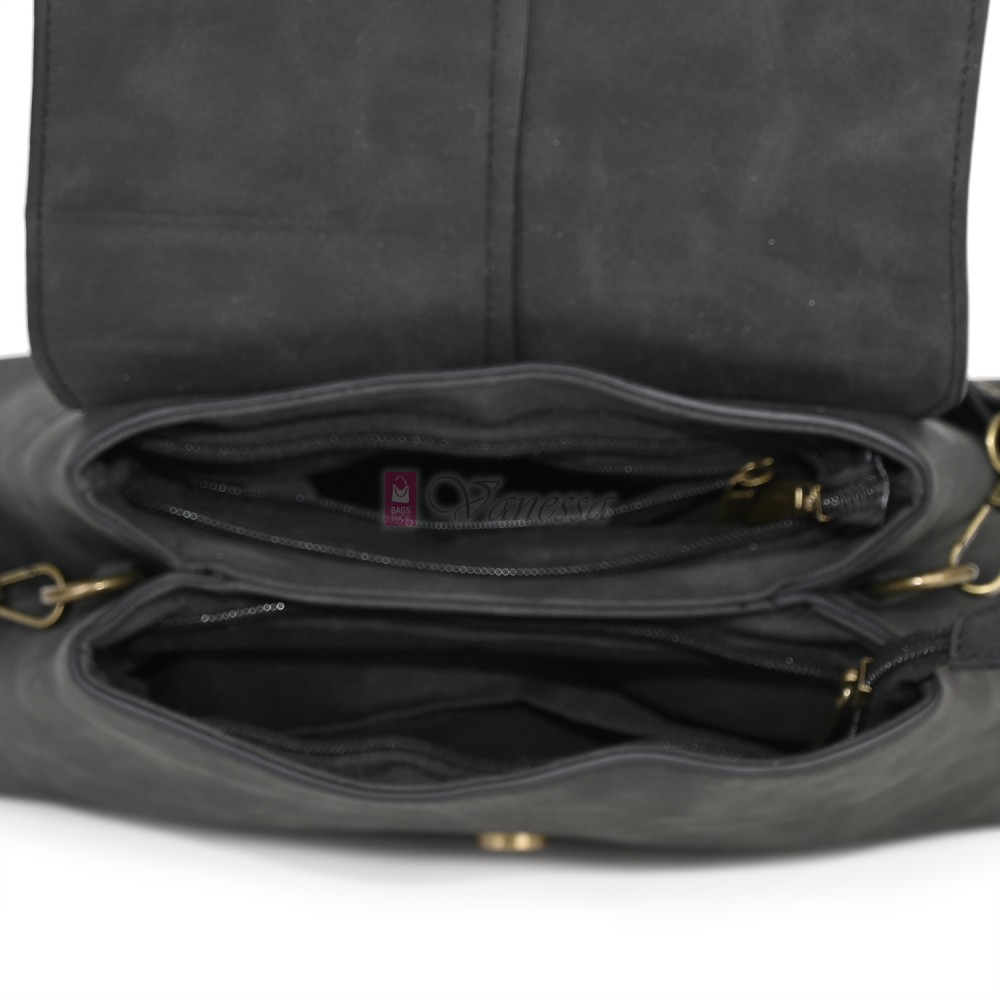  Дамска ежедневна чанта от велур, в тъмносив цвят. Код: 6259-30