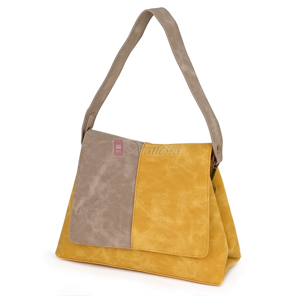  Дамска ежедневна чанта от велур, в жълт цвят. Код: 6259-30