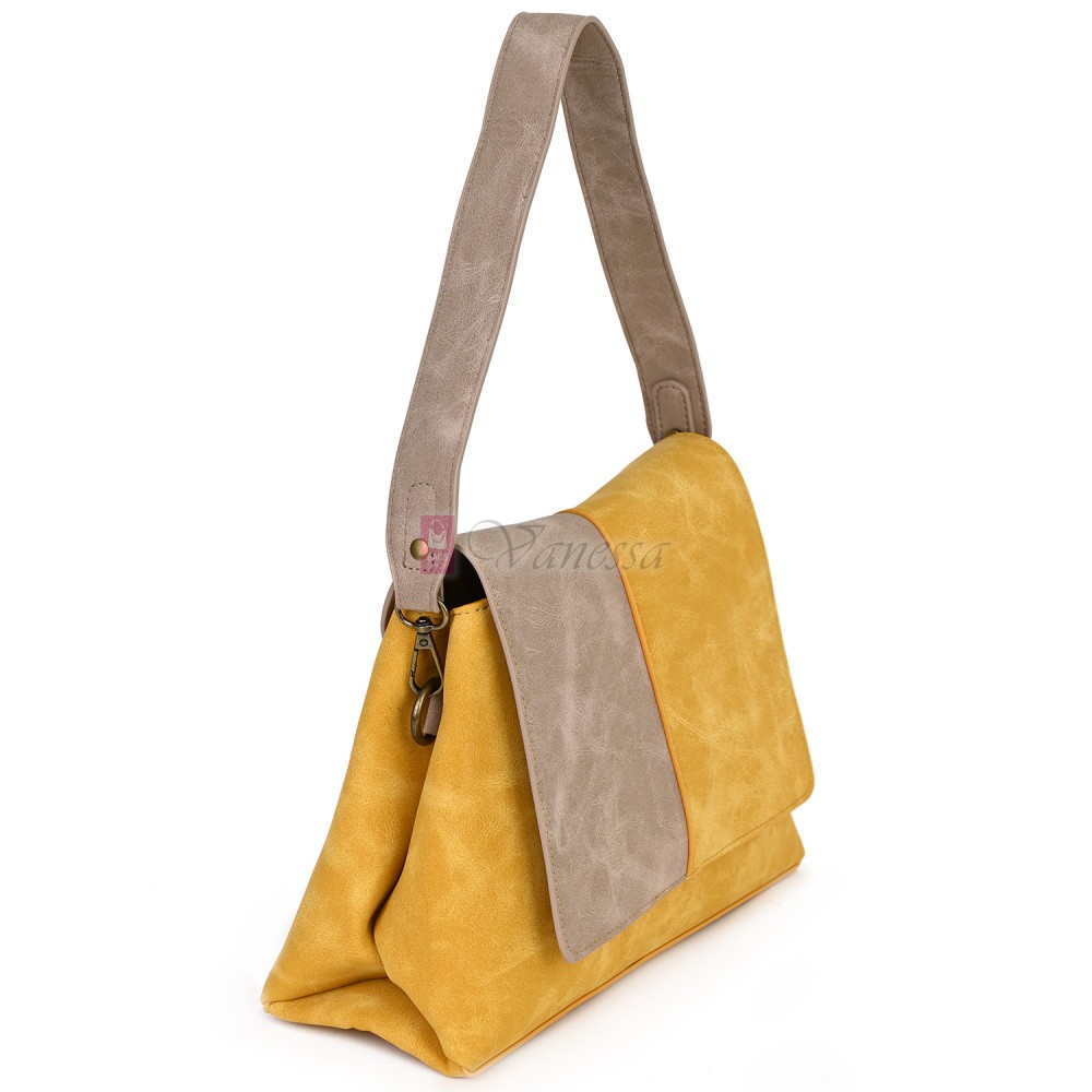  Дамска ежедневна чанта от велур, в жълт цвят. Код: 6259-30