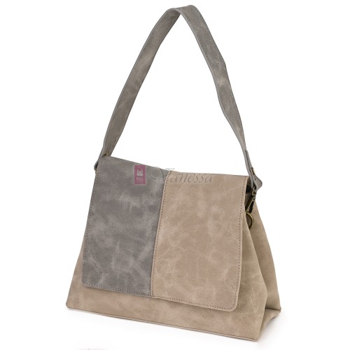  Дамска ежедневна чанта от велур, в бежов/сив цвят. Код: 6259-30